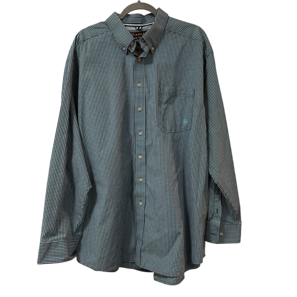 Ariat Pro Series plaid button down shirt western cowboy workwear blue checkered